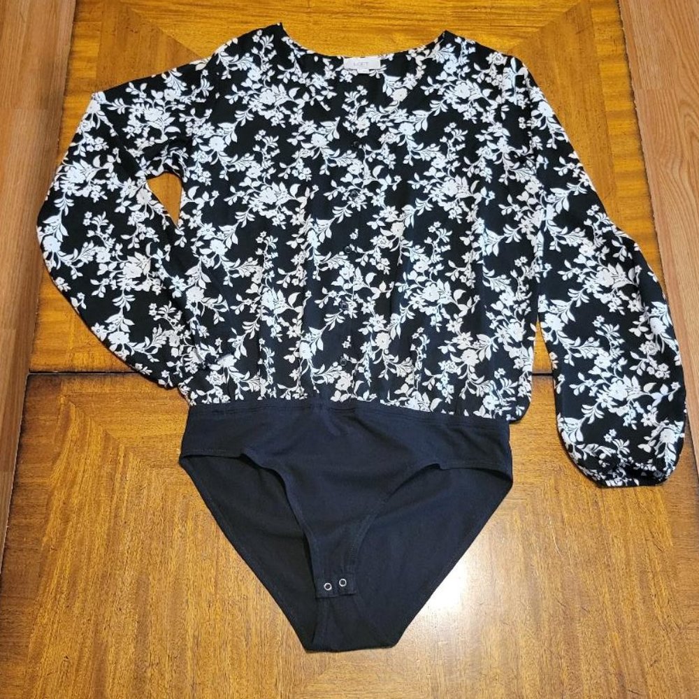 LOFT Floral Black and White Bodysuit